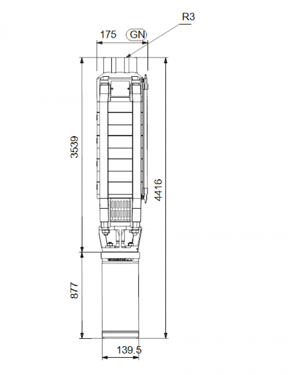 Габариты скважинного насоса Grundfos SP 17-48N
