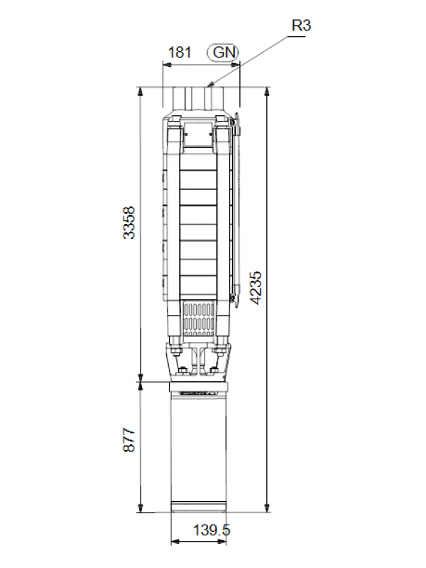 Габариты скважинного насоса Grundfos SP 17-45