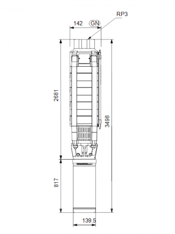 Габариты скважинного насоса Grundfos SP 30-25