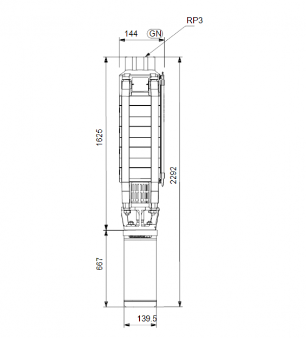 Габариты скважинного насоса Grundfos SP 30-14