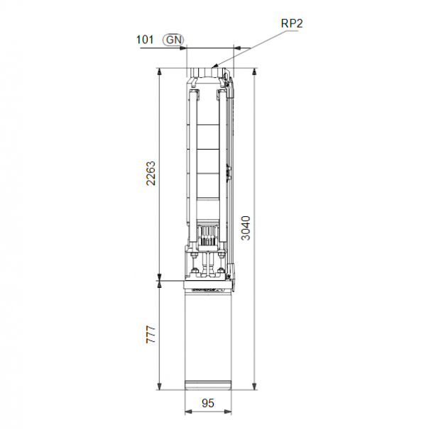 Габариты скважинного насоса Grundfos SP 14-27