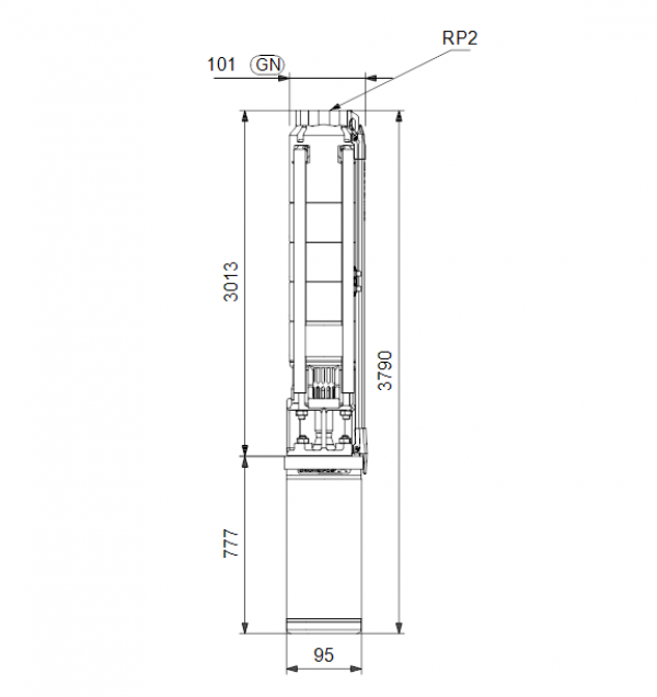 Габариты скважинного насоса Grundfos SP 11-37