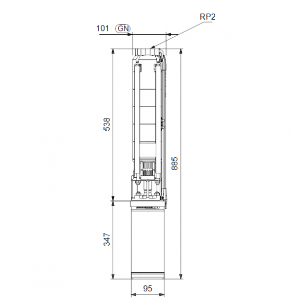 Габариты скважинного насоса Grundfos SP 14-4