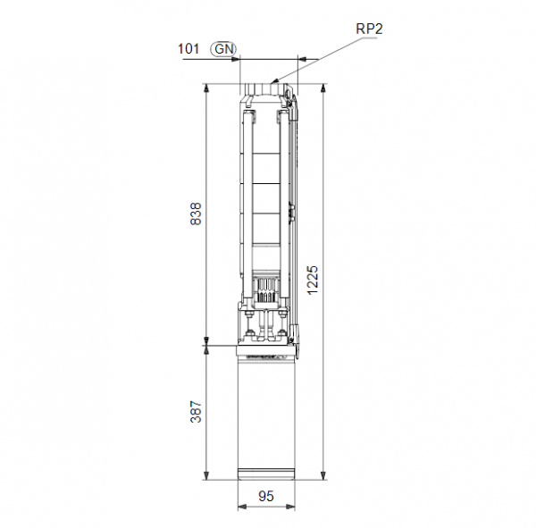 Габариты скважинного насоса Grundfos SP 14-8