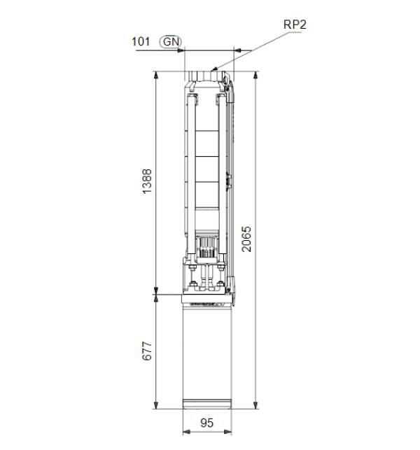 Габариты скважинного насоса Grundfos SP 9-23