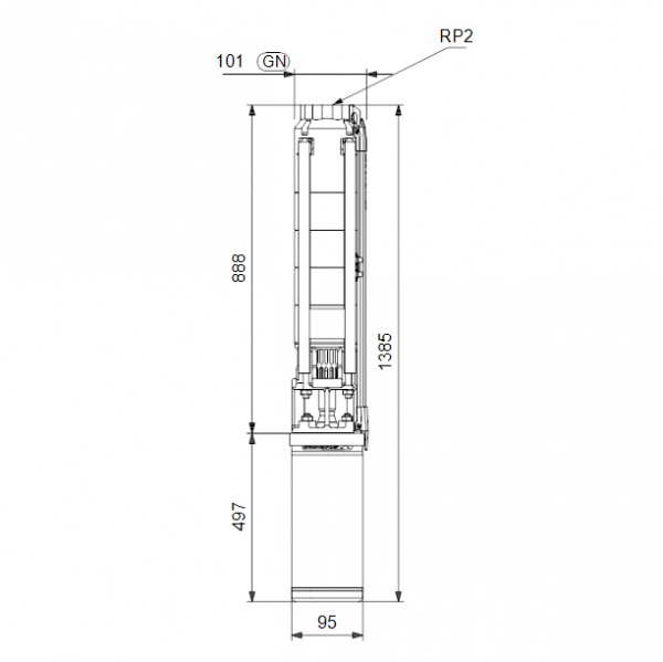 Габариты скважинного насоса Grundfos SP 9-13