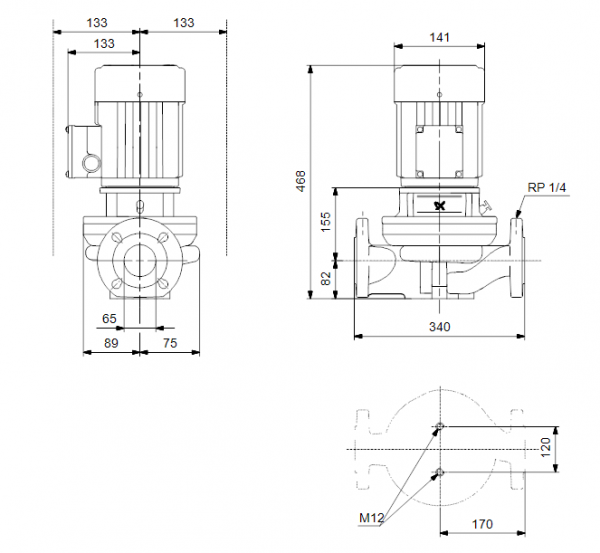 Габариты центробежного насоса Grundfos TP 65-60/2 BQBE