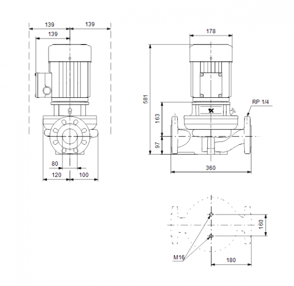 Габариты центробежного насоса Grundfos TP 80-120/2 BQBE