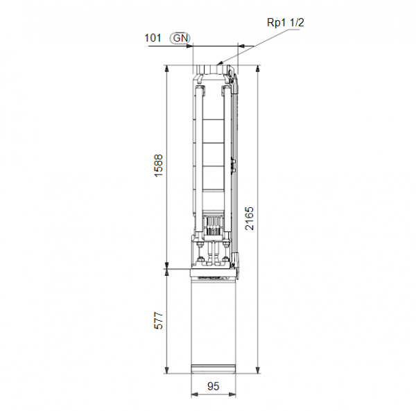 Габариты скважинного насоса Grundfos SP 7-27