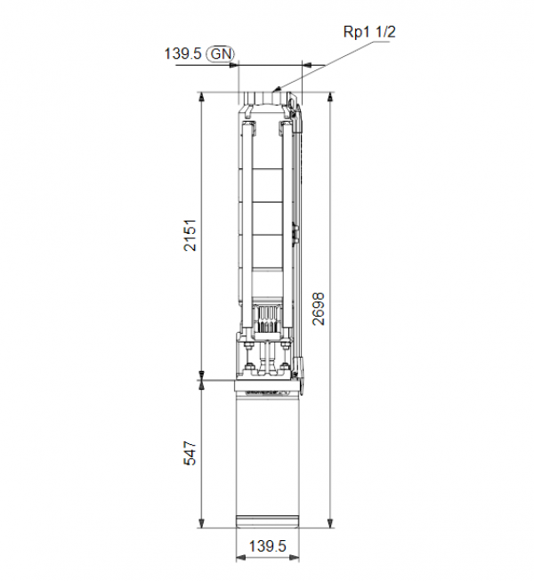 Габариты скважинного насоса Grundfos SP 7-37