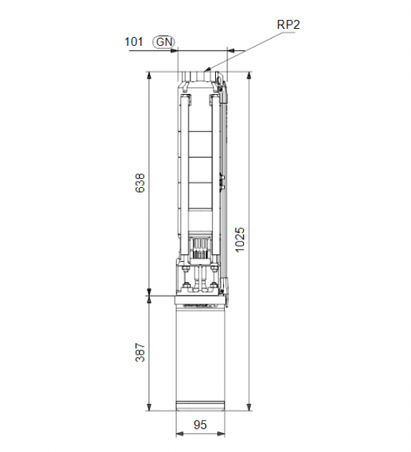 Габариты скважинного насоса Grundfos SP 9-8