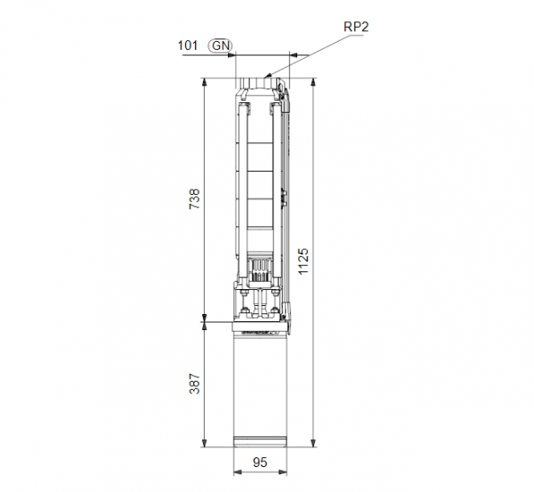 Габариты скважинного насоса Grundfos SP 9-10