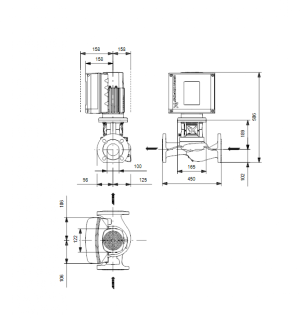 Габариты центробежного насоса Grundfos TPE3 100-120 BQQE