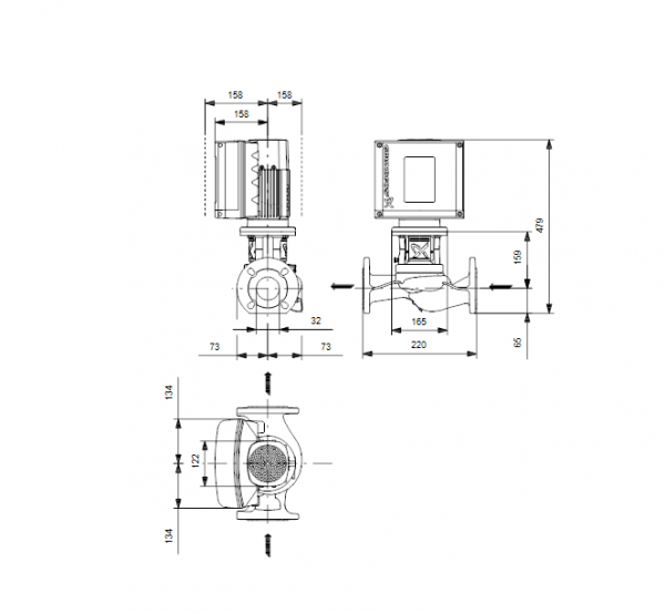 Габариты центробежного насоса Grundfos TPE3 32-120 BQQE