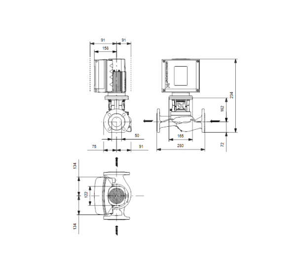 Габариты центробежного насоса Grundfos TPE3 50-150 BQBE