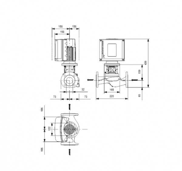 Габариты центробежного насоса Grundfos TPE3 32-120 BQBE