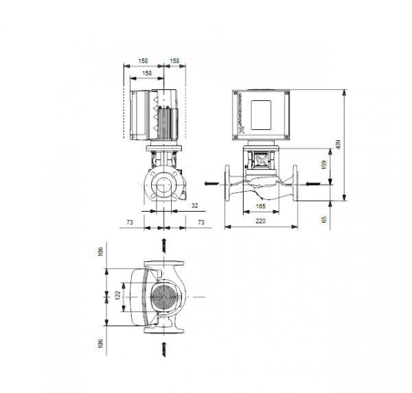Габариты центробежного насоса Grundfos TPE3 32-150 BQBE