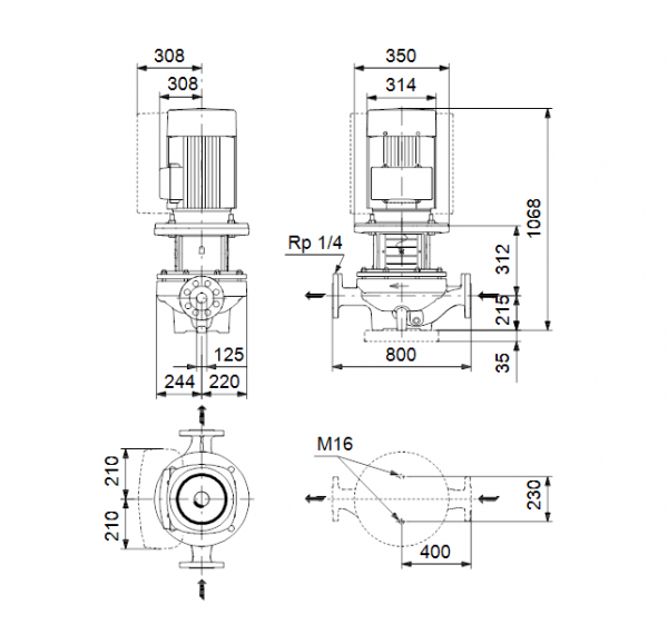 Габариты центробежного насоса Grundfos TPE 125-300/4 BAQE