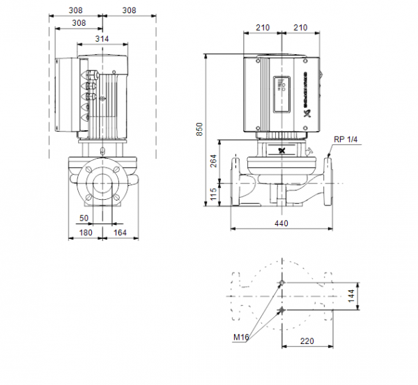 Габариты центробежного насоса Grundfos TPE 50-710/2-S BAQE