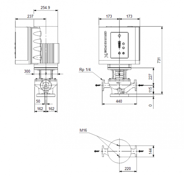 Габариты центробежного насоса Grundfos TPE 50-420/2 BAQE