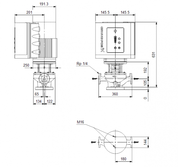 Габариты центробежного насоса Grundfos TPE 65-210/2-S BAQE