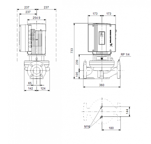Габариты центробежного насоса Grundfos TPE 65-410/2-S BAQE