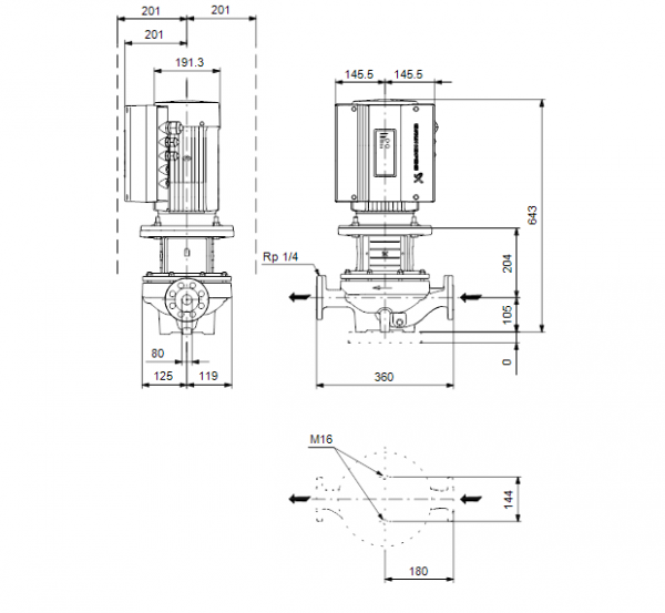 Габариты центробежного насоса Grundfos TPE 80-210/2-S BAQE