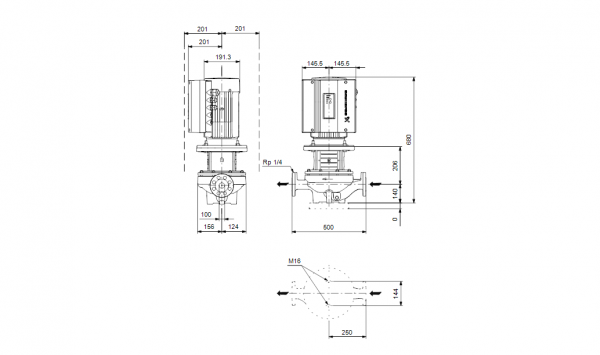 Габариты центробежного насоса Grundfos TPE 100-160/2-S BQQE