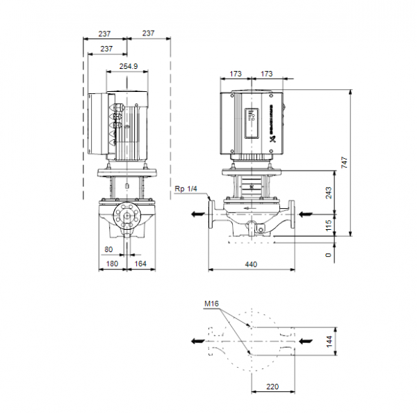 Габариты центробежного насоса Grundfos TPE 80-250/2 BQQE