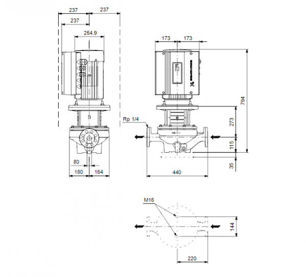 Габариты центробежного насоса Grundfos TPE 80-330/2 BQQE