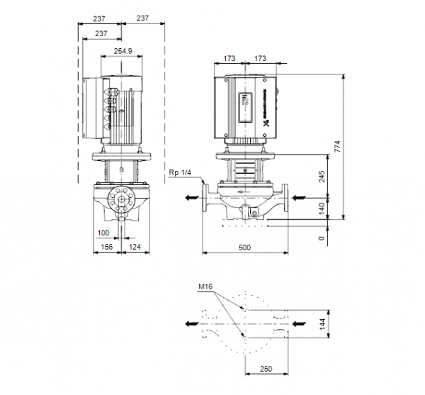 Габариты центробежного насоса Grundfos TPE 100-240/2 BQQE