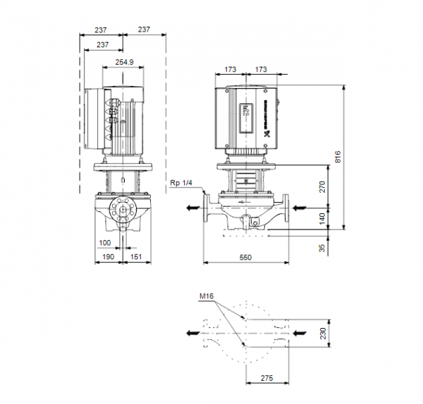 Габариты центробежного насоса Grundfos TPE 100-250/2 BAQE