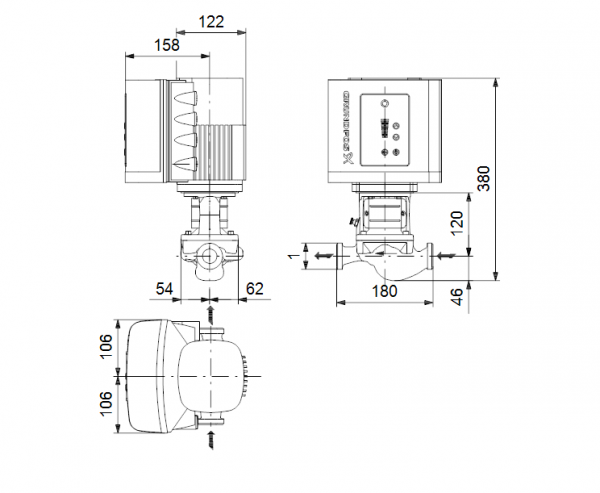 Габариты центробежного насоса Grundfos TPE 25-50/2R BQQE