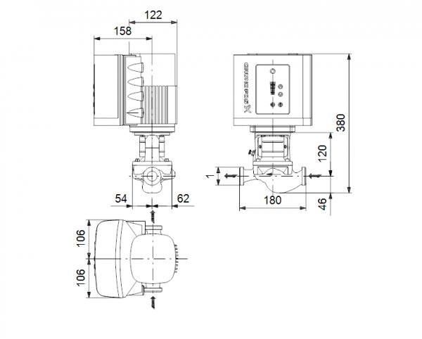 Габариты центробежного насоса Grundfos TPE 25-80/2R BQQE