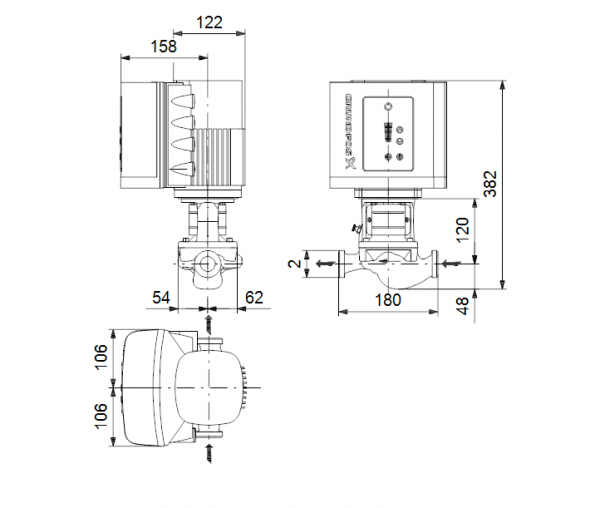 Габариты центробежного насоса Grundfos TPE 32-50/2R BQQE