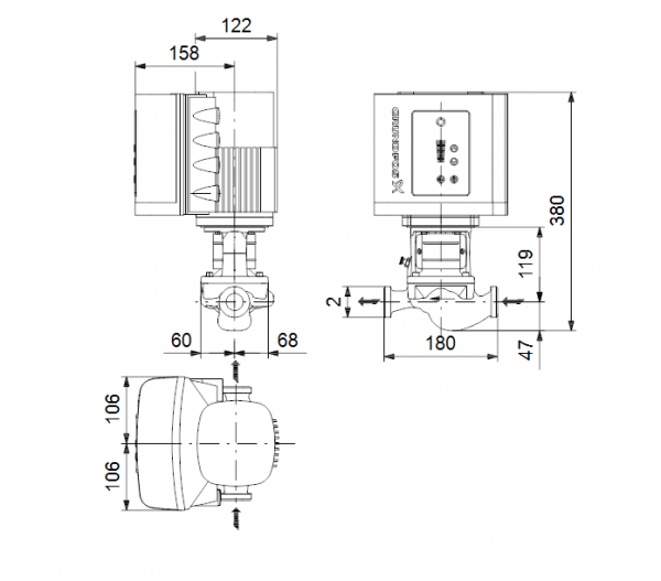 Габариты центробежного насоса Grundfos TPE 32-90/2R BQBE