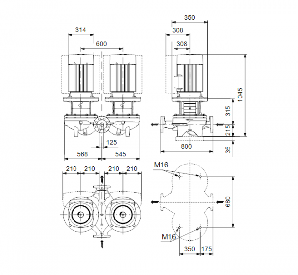  Рабочие характеристики центробежного сдвоенного насоса Grundfos TPED 125-190/4 BAQE