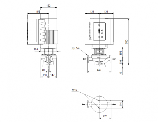 Габариты центробежного насоса Grundfos TPE 40-110/4-S BAQE
