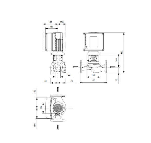 Габариты центробежного насоса Grundfos TPE2 32-150 BQQE