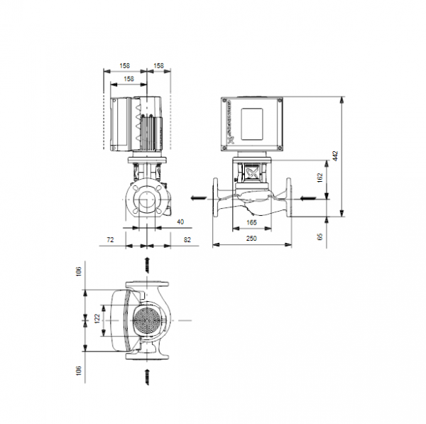 Габариты центробежного насоса Grundfos TPE2 40-80 BQBE