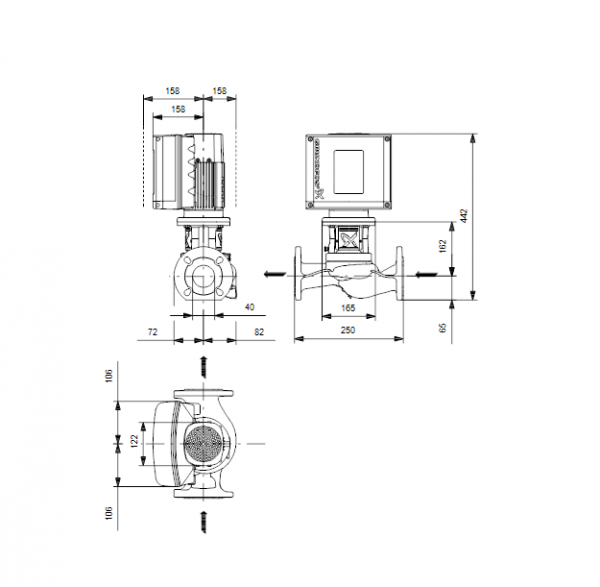Габариты центробежного насоса Grundfos TPE2 40-120 BQBE