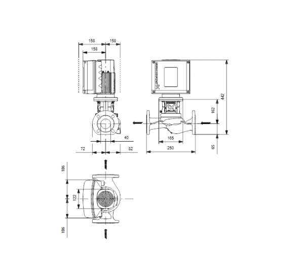 Габариты центробежного насоса Grundfos TPE2 40-200 BQBE