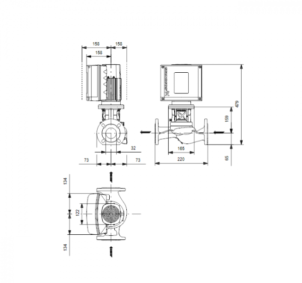 Габариты центробежного насоса Grundfos TPE2 32-120 BQQE