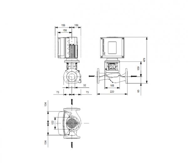 Габариты центробежного насоса Grundfos TPE2 32-150 BQBE