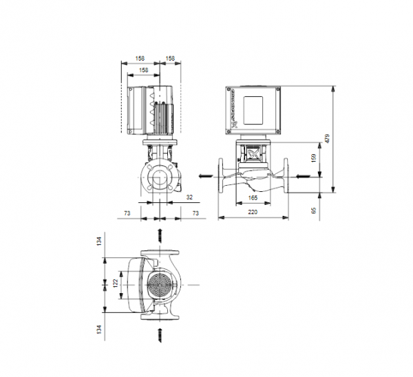 Габариты центробежного насоса Grundfos TPE2 32-180 BQBE