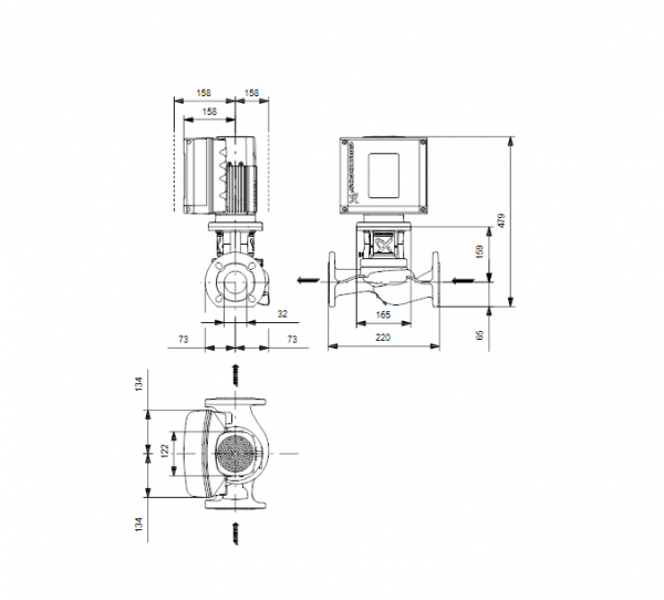 Габариты центробежного насоса Grundfos TPE2 32-200 BQBE