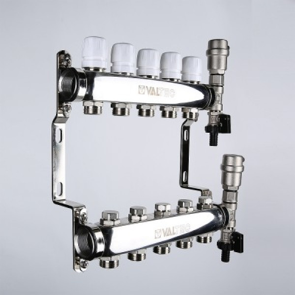 Коллекторный блок Валтек VTc.588.EMNX, 1", 10 x 3/4", Valtec