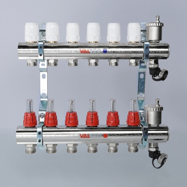 Коллекторный блок Валтек VTc.596.EMNX, 1 1/4", 9 x 3/4", Valtec