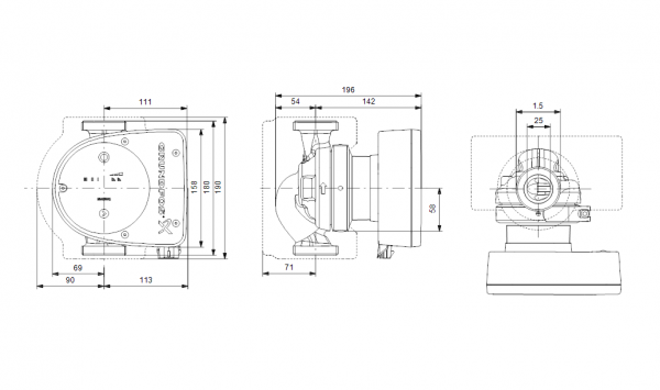 Габариты циркуляционного насоса Grundfos MAGNA1 25-120