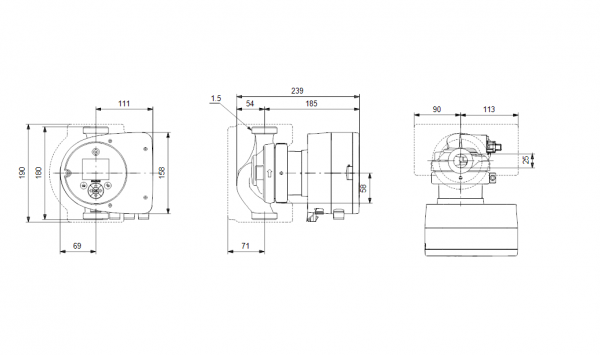 Габариты циркуляционного насоса Grundfos MAGNA3 25-120